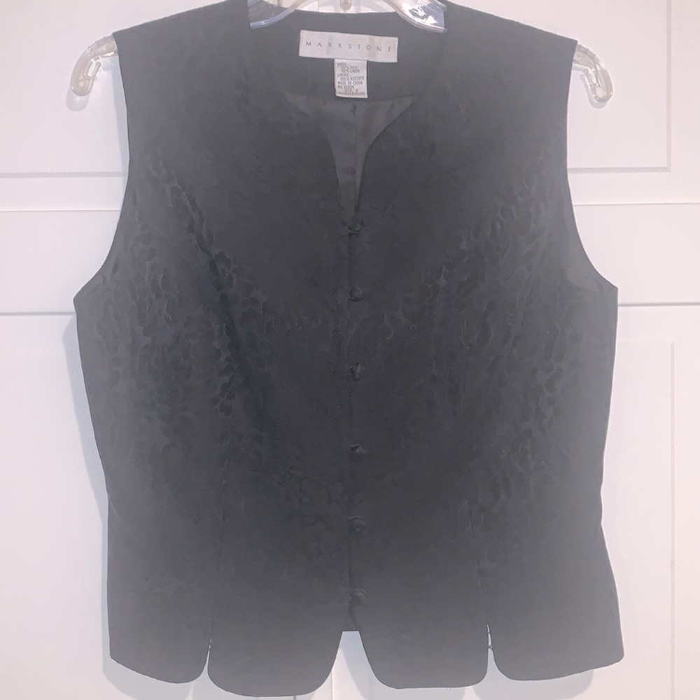 Silk & Linen Markstone Black Damask Sleeveless Button Down Top Women’s Size 8